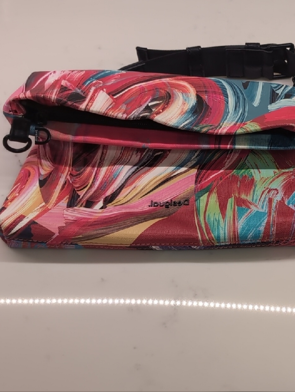 Desigual Multicolor Brushstroke Crossbody Bag with Teal Strap